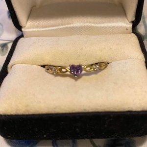 Size 11 Gold Plated Purple CZ heart Ring